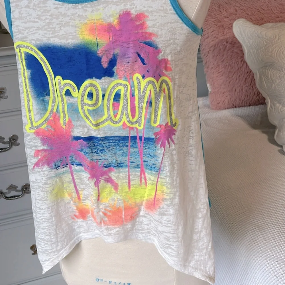 Justice Top Flowy Tank Girls 12 Beach Dream Blue Shirt